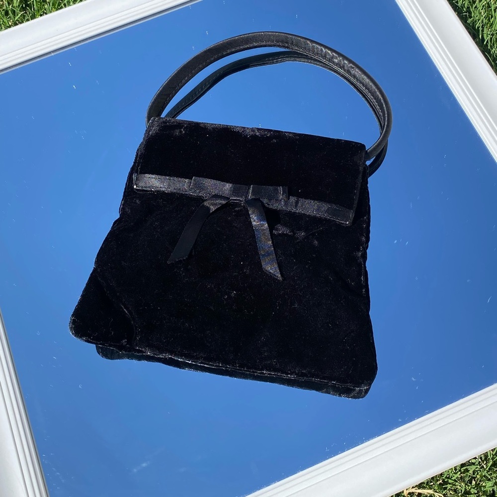 Vintage 90's Mini Handbag. La Regale Black Velvet Crossbody Evening Retro Bag.